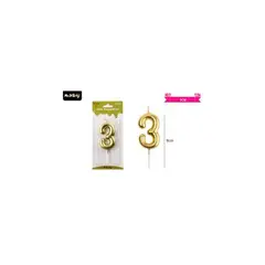 GENERICO - Vela de número 3 dorado 3.8*6CM