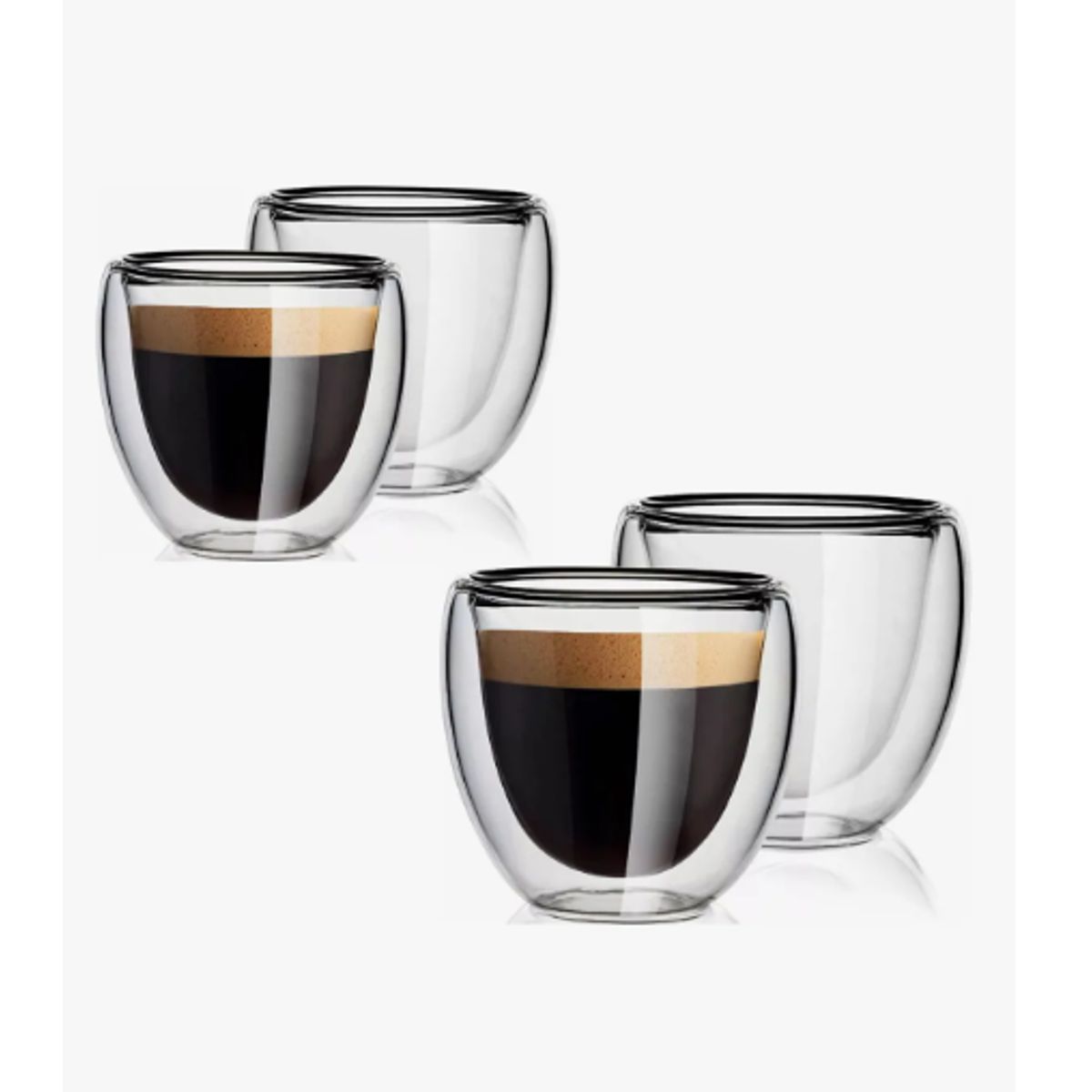 GENERICO - Set 4 Vasos Vidrio Doble Pared 250ml Café Té Transparente