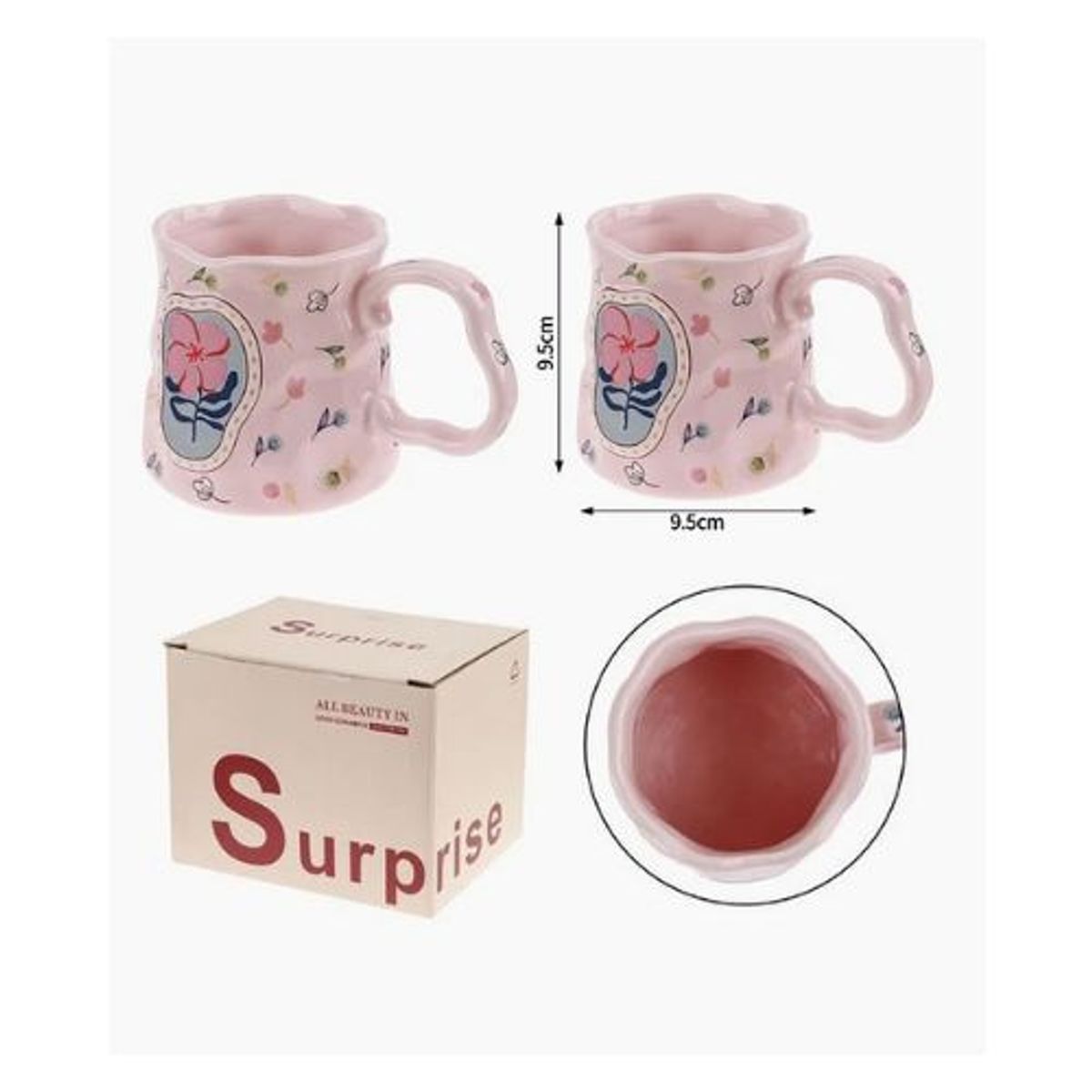 GENERICO - Taza de Cerámica Rosa con Diseño Floral