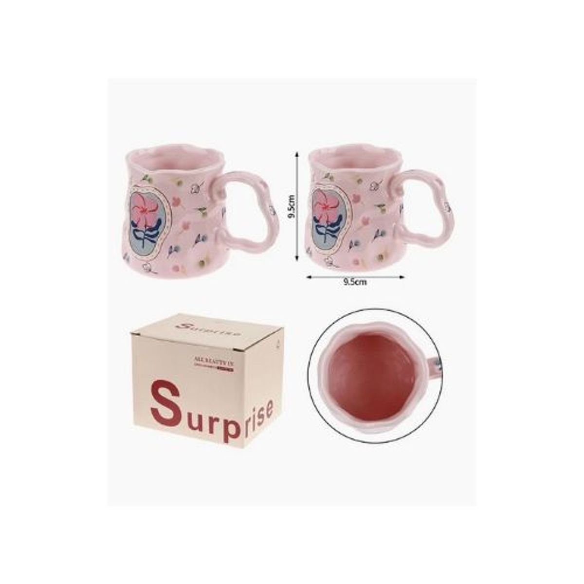 GENERICO - Taza de Cerámica Rosa con Diseño Floral