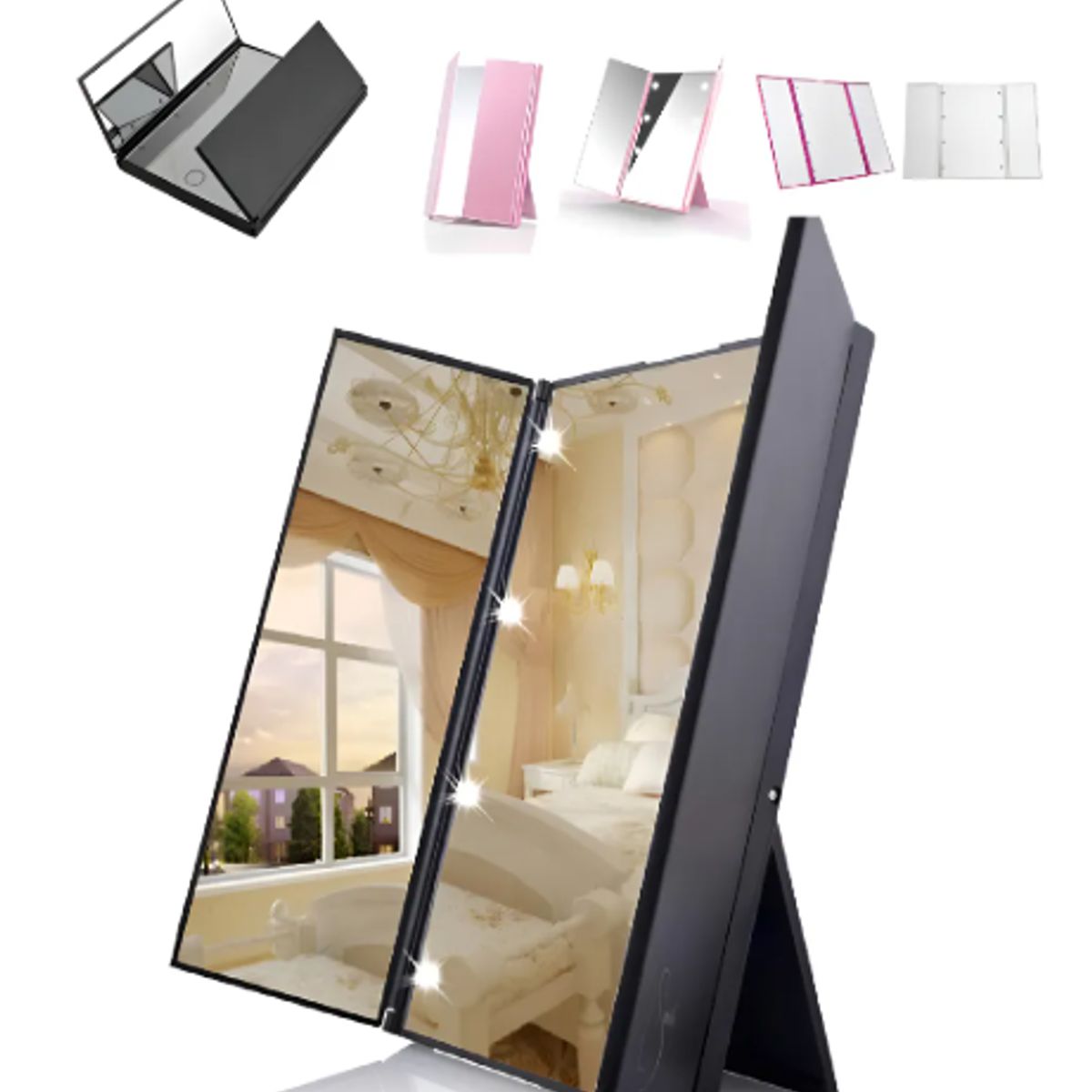 GENERICO - espejo De Maquillaje Led Triptico De 360 Grados Negro Y Blanco