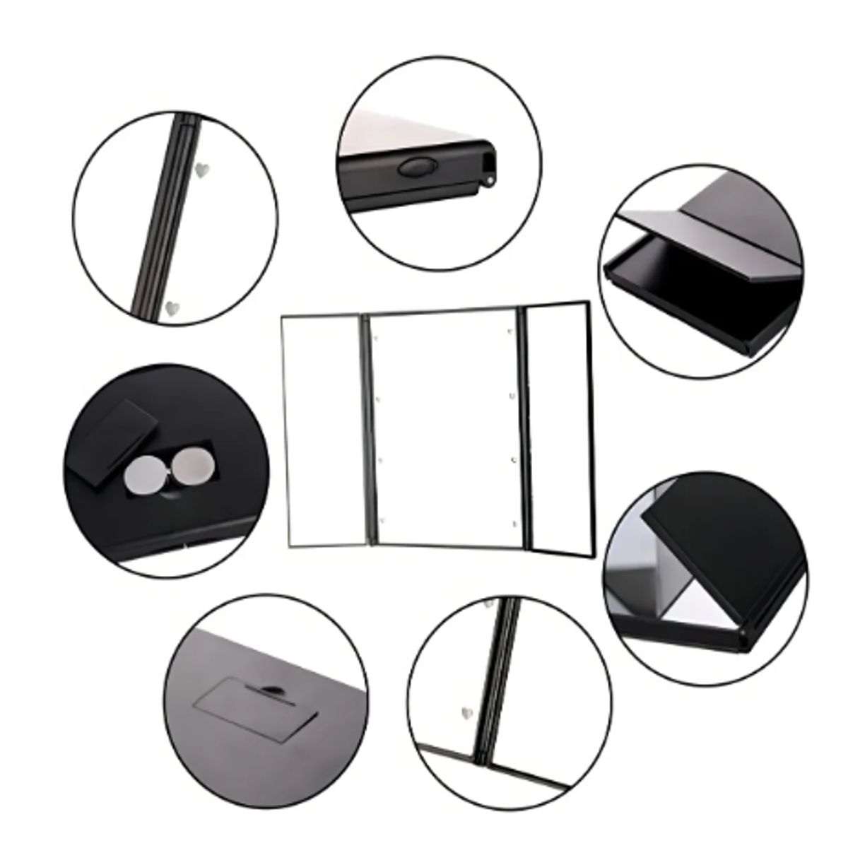 GENERICO - espejo De Maquillaje Led Triptico De 360 Grados Negro Y Blanco