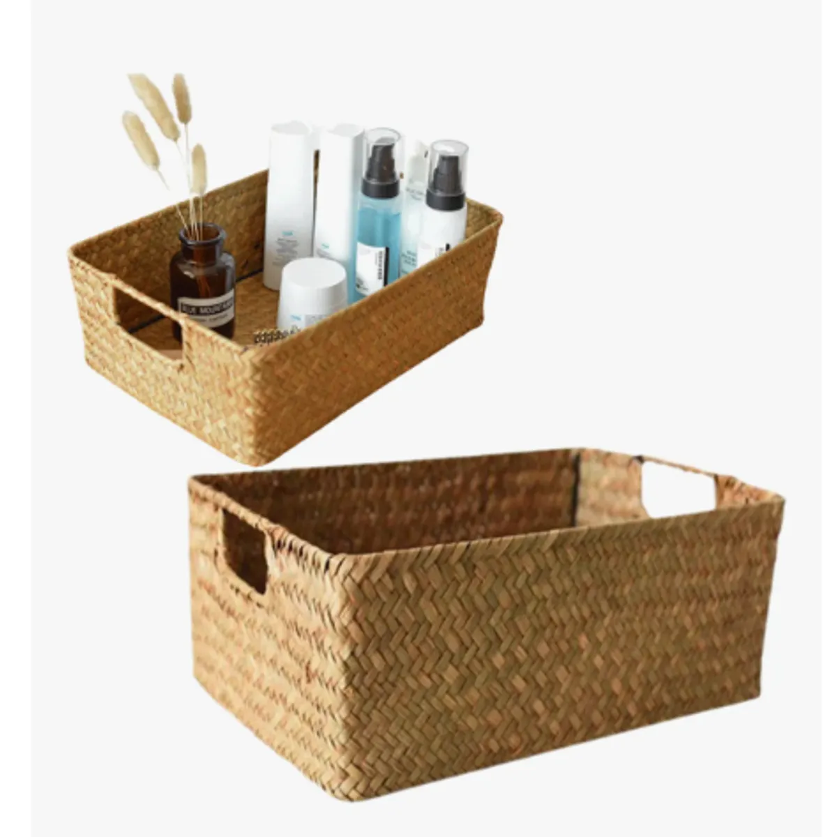 GENERICO - Cesta Organizadora Mimbre Almacenamiento Decoracion 37x26x12 Beige