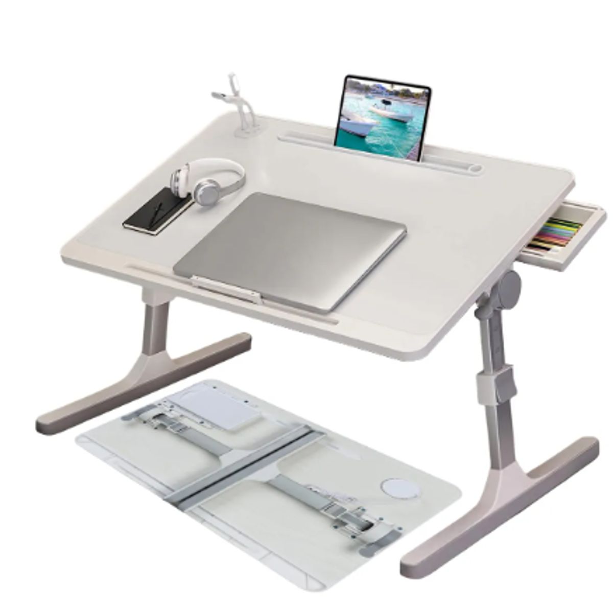 GENERICO - Mesa Cama Plegable Para Notebook Y Laptop 60x40cm Ajustable Blanco