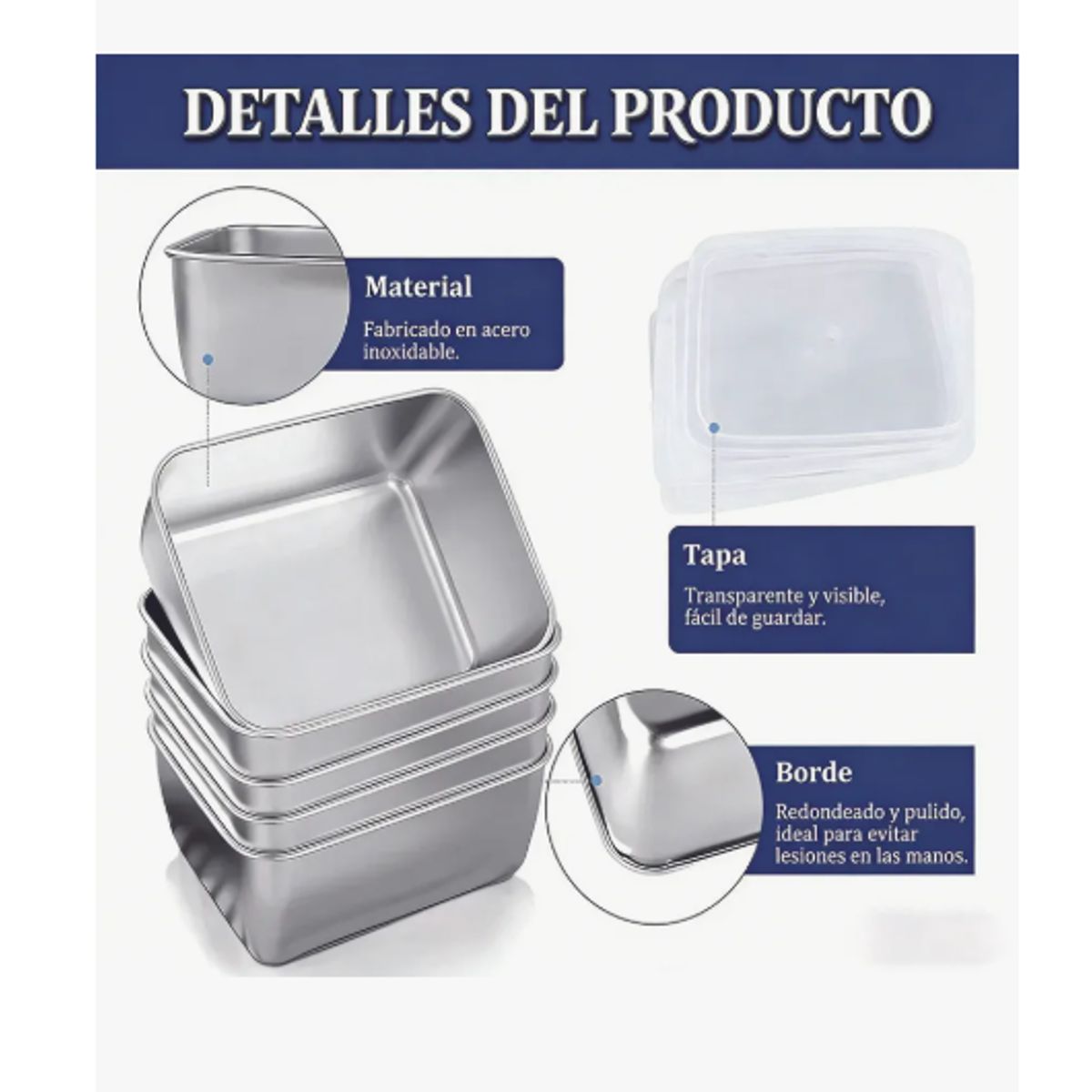 GENERICO - Recipientes Herméticos De Acero Inoxidable Para Cocina 6pzs Plata