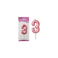 GENERICO - Vela de número 3 rosado 3.8*6cm