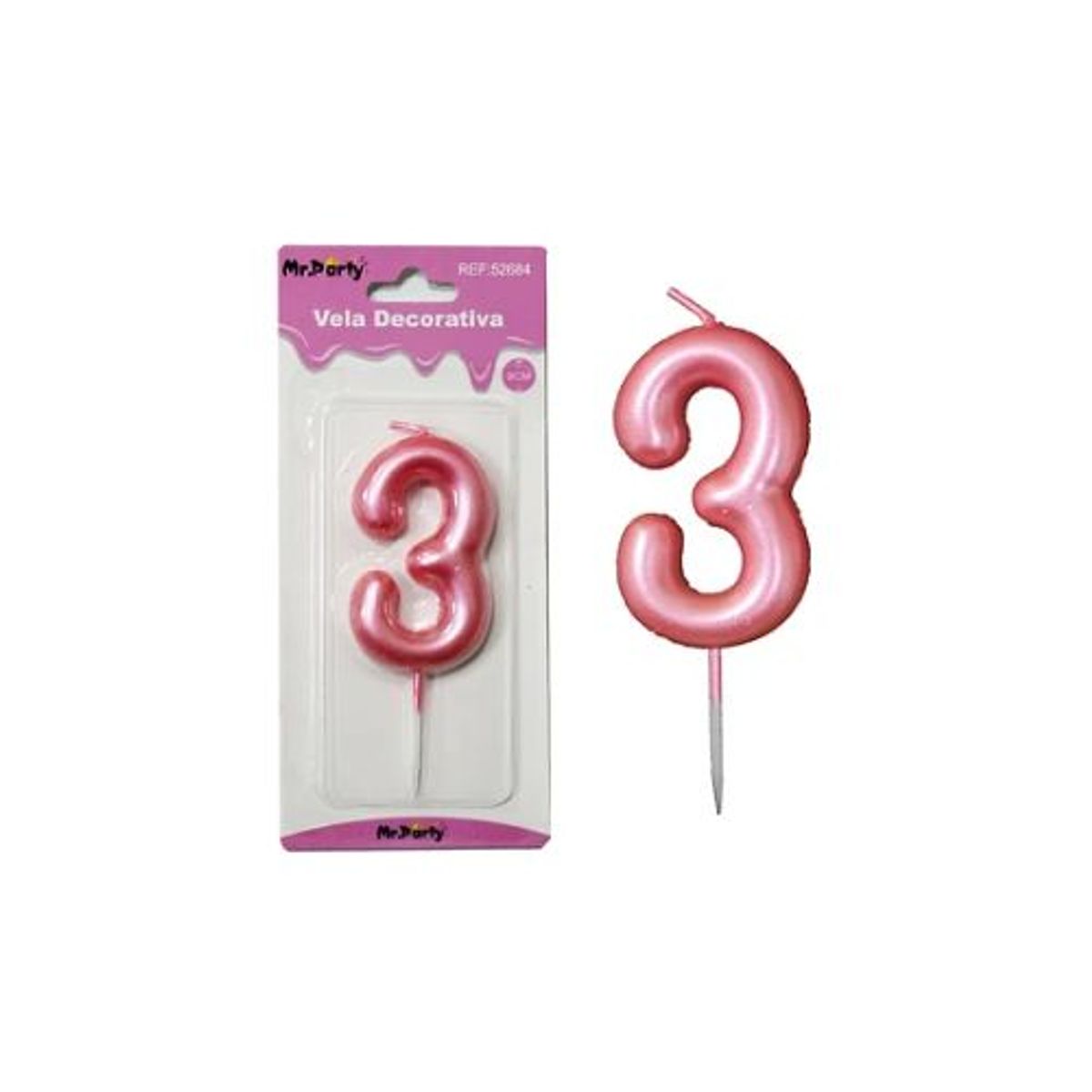 GENERICO - Vela de número 3 rosado 3.8*6cm