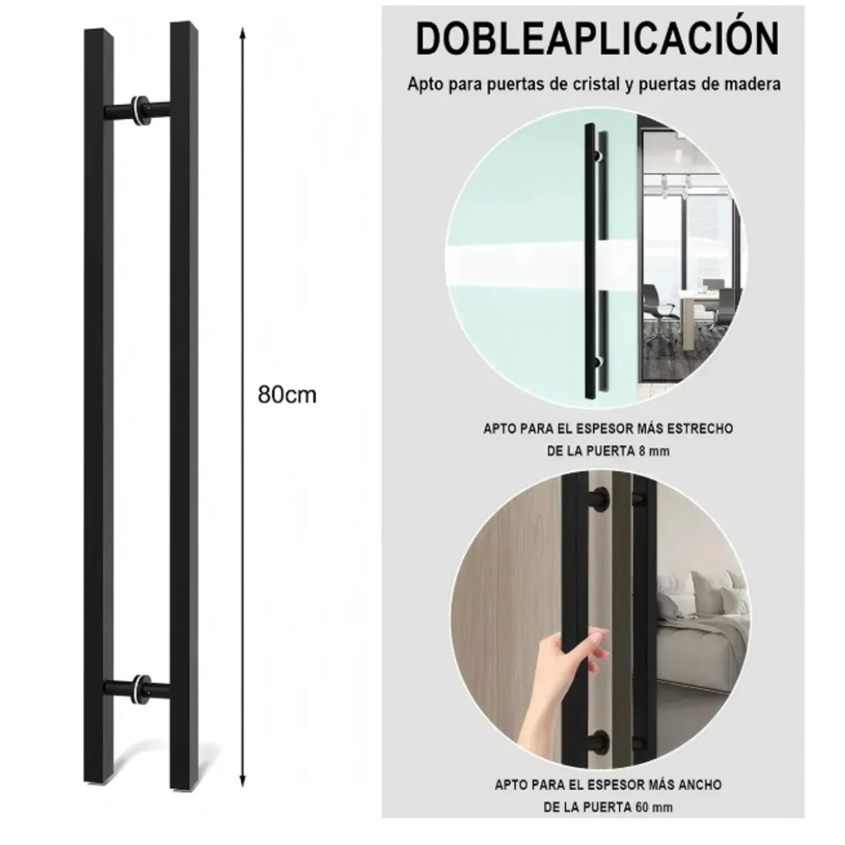 GENERICO - Manillon Doble Acero Inoxid 80cm Para Puerta Madera Cristal