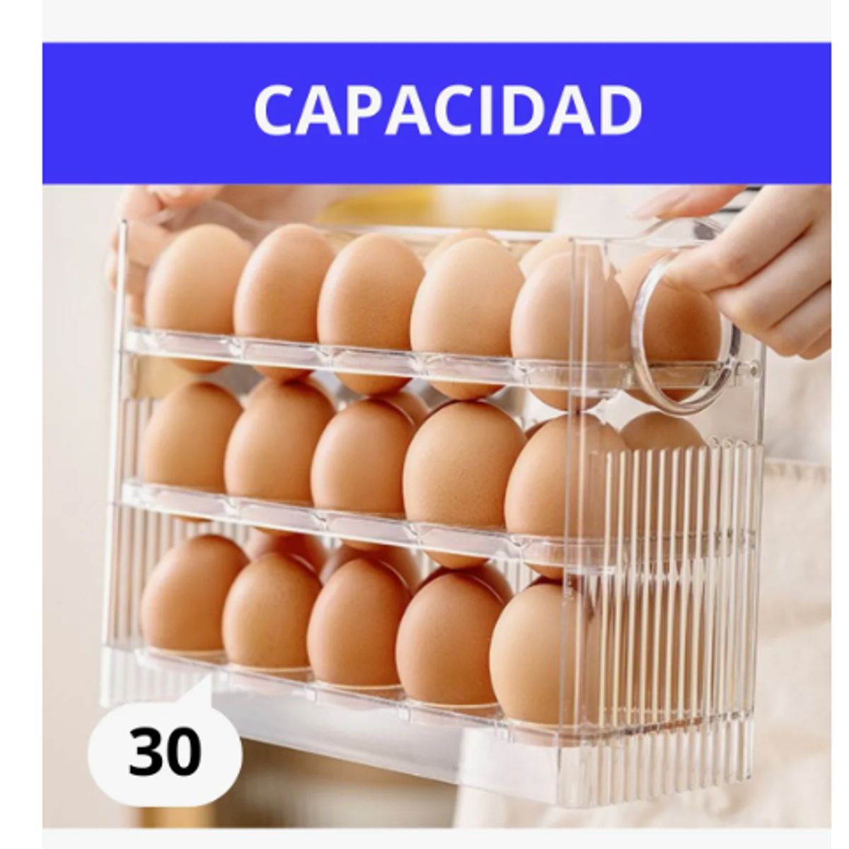 GENERICO - Organizador De Huevos Caja Para 30 Und Huevera Portahuevos Transparente