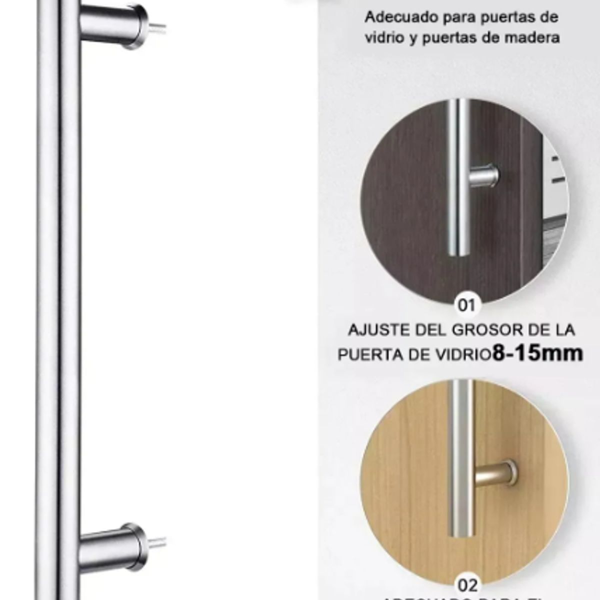 GENERICO - Manillon Puerta 120cm Para Varias Puertas Acero Inoxidable Plateado