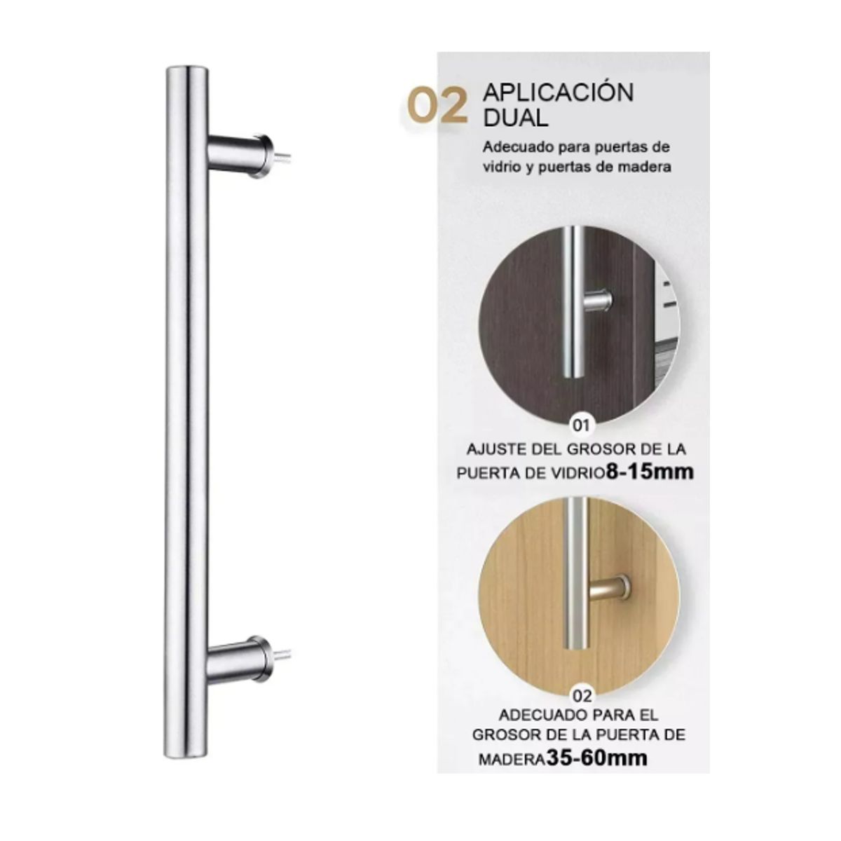 GENERICO - Manillon Puerta 120cm Para Varias Puertas Acero Inoxidable Plateado