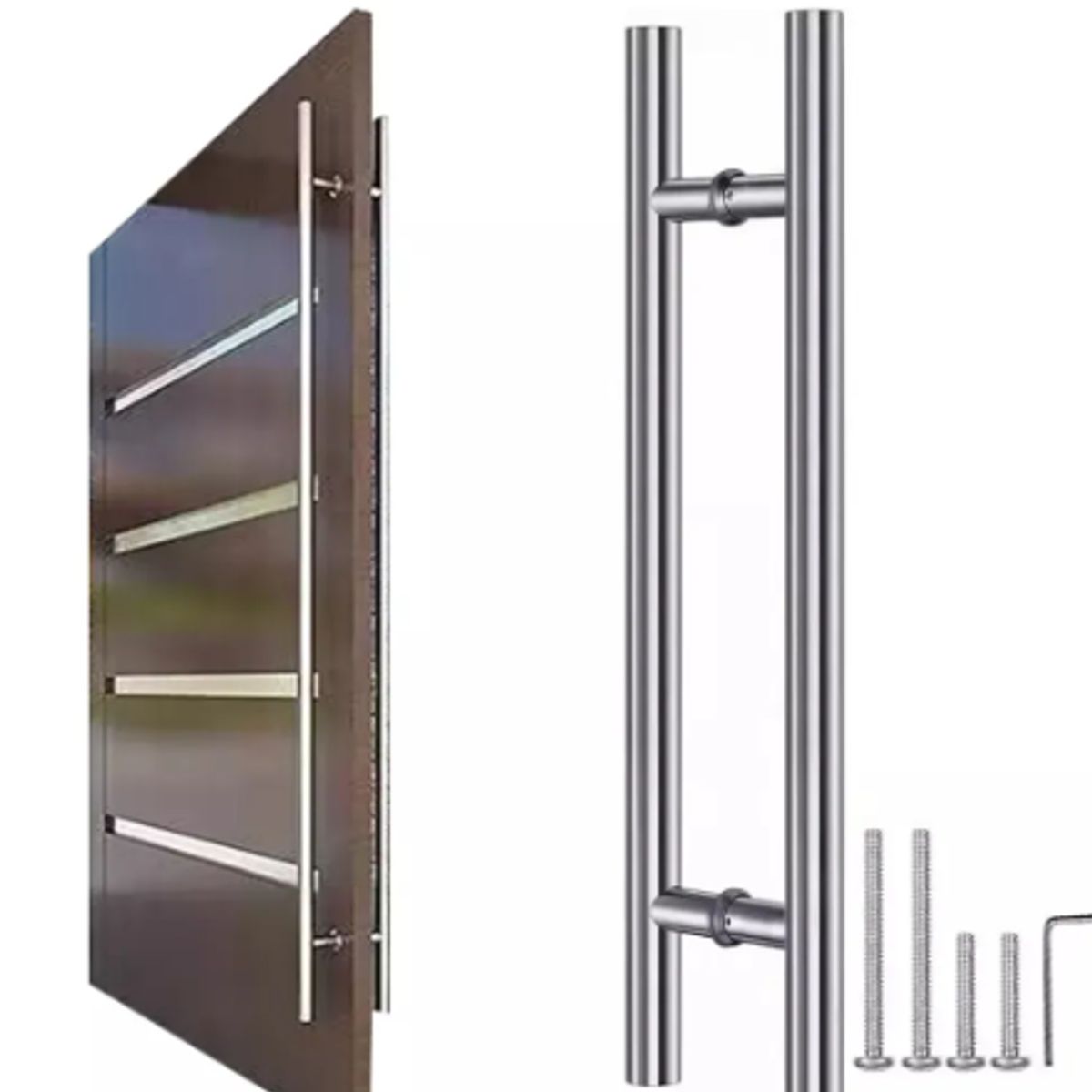 GENERICO - Manillon Doble Acero Inoxidable 100 Cm Para Puerta Madera Plateado
