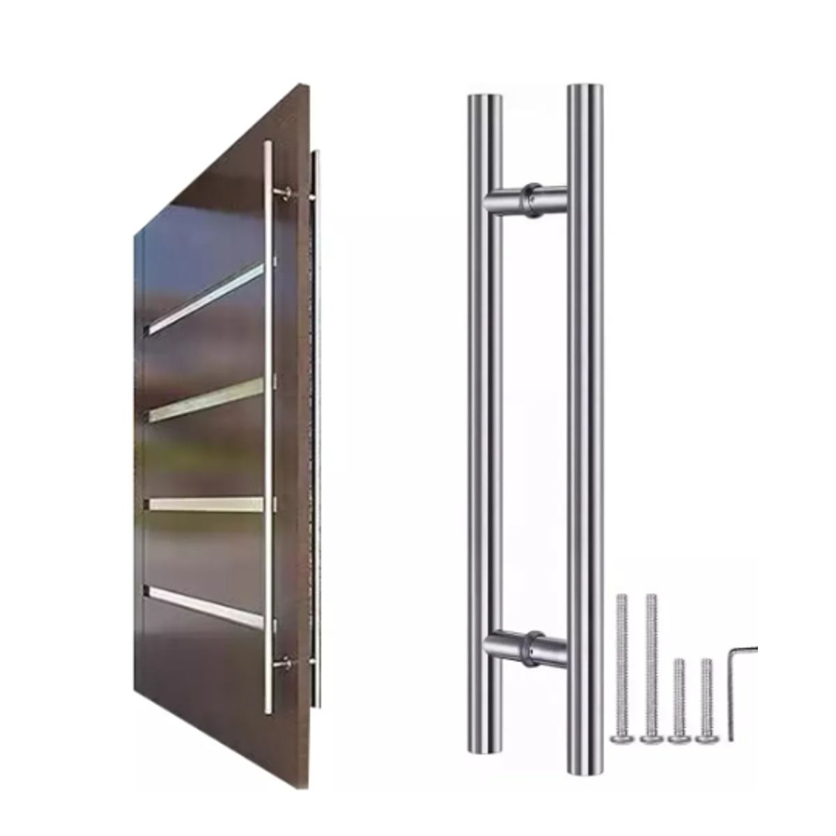 GENERICO - Manillon Doble Acero Inoxidable 100 Cm Para Puerta Madera Plateado