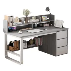 WUWAWDOGA - Escritorio Con Cajones Estanteria Para Libros Y Organizador 100cm Gris oscuro