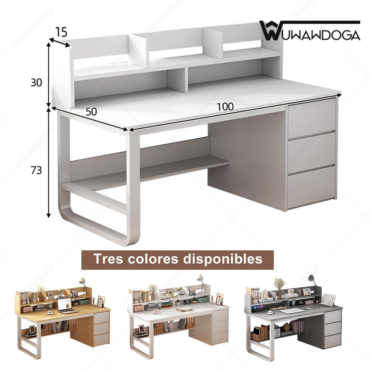 WUWAWDOGA - Escritorio Con Cajones Estanteria Para Libros Y Organizador 100cm Gris oscuro