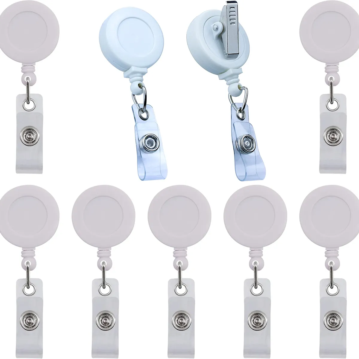 KUANGYE - Pack 100 Portacredencial Yoyos BlancoCarrete retráctil Soporte para Tarjetas de Identificación