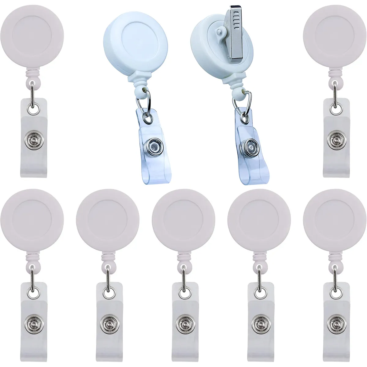 KUANGYE - Pack 100 Portacredencial Yoyos BlancoCarrete retráctil Soporte para Tarjetas de Identificación