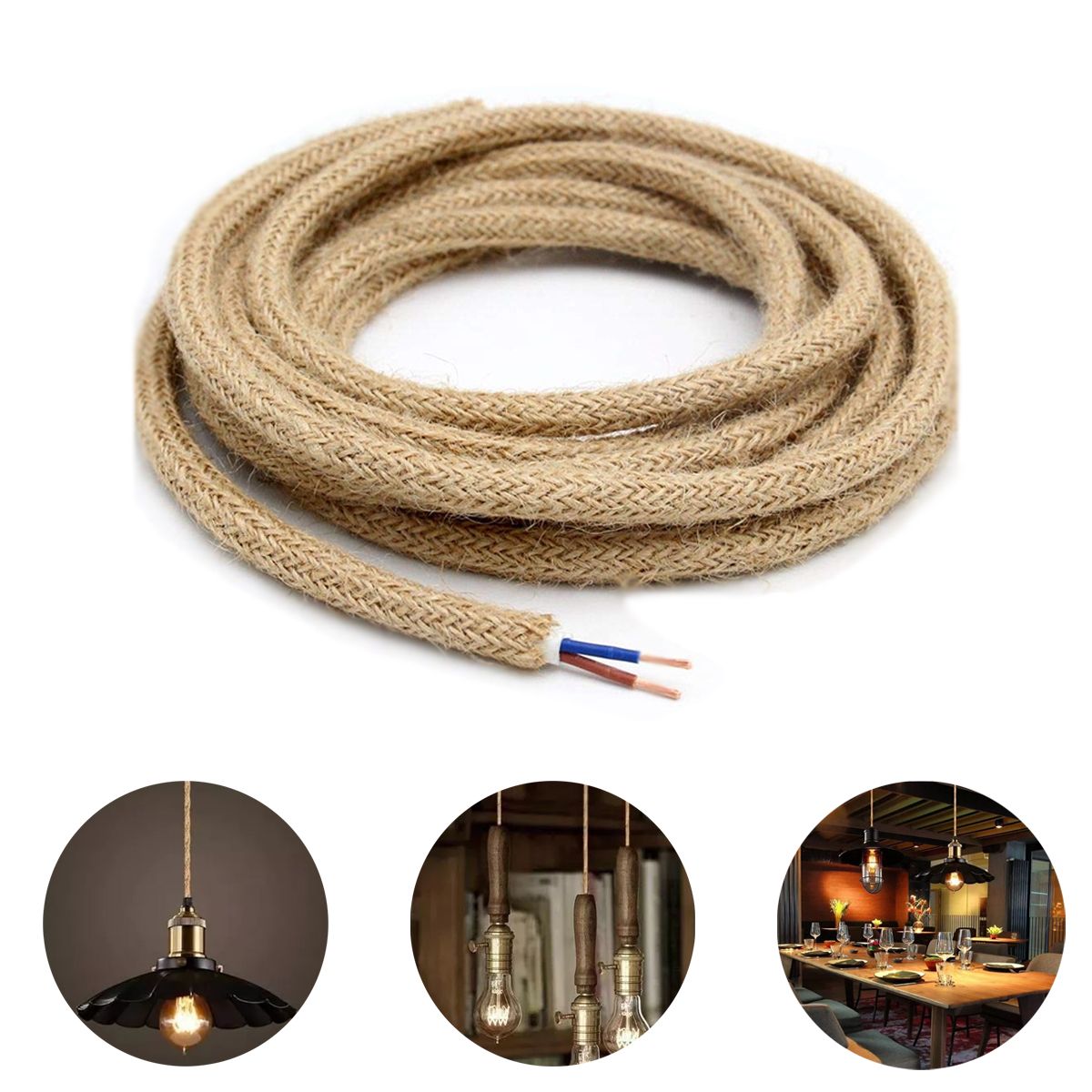 KINDA NICE - 5 Mts Cable Electrico Yute Bipolar Textil Rustico 2 X 0.75