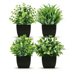 GENERICO - 4 Plantas Artificiales Macetas Decorativas Oficina Hogar