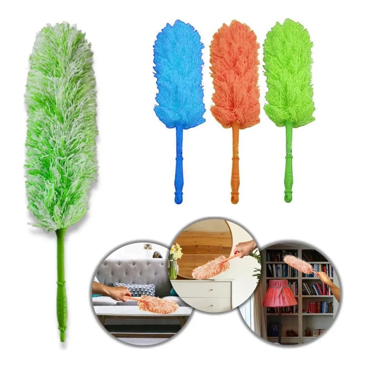 KUANGYE - Pack 3 Plumero De Microfibra Con Mango Plastico Limpieza