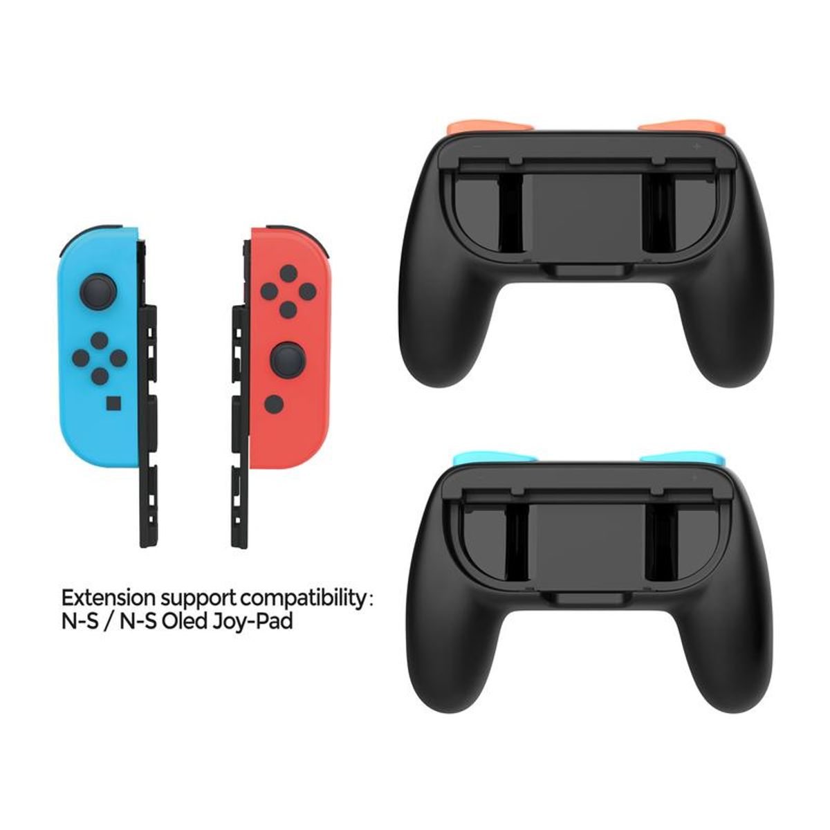 DOBE - Pack de 2 Grips Ergonómicos DOBE para Nintendo Switch2  Color Negro con Botones Naranja y Azul