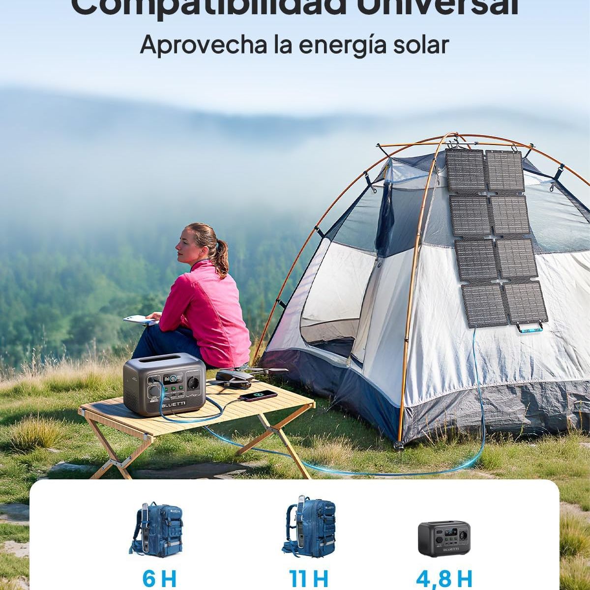 BLUETTI - BLUETTI Panel Solar 60W Cargador Solar Plegable con Soportes Ajustables para Autocaravanas y Acampadas-