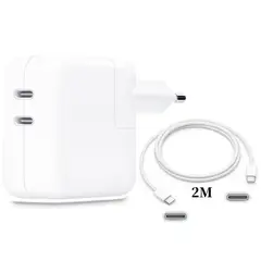 APPLE - Dual Usb-C Power Adaptador Cargador iPhone 35W + Cable C - C 2mt iPhone 15 16 17pro max ipad