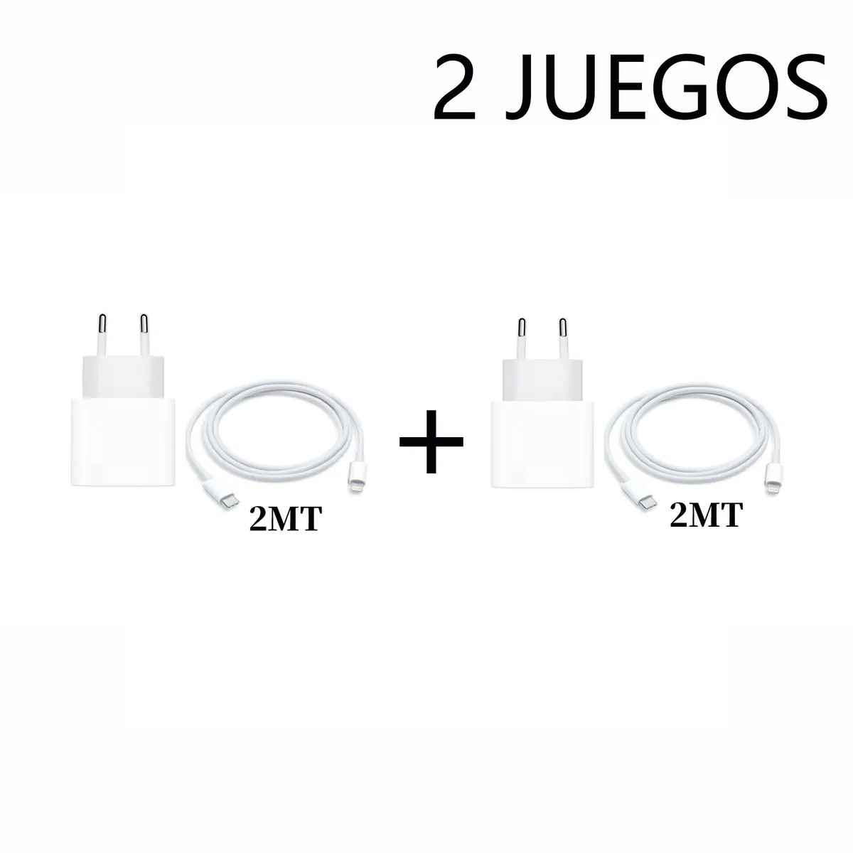 APPLE - Cargador Apple 20w Carga Rápida + Cable Usb-C A Lightning 2 Mt *2PCS