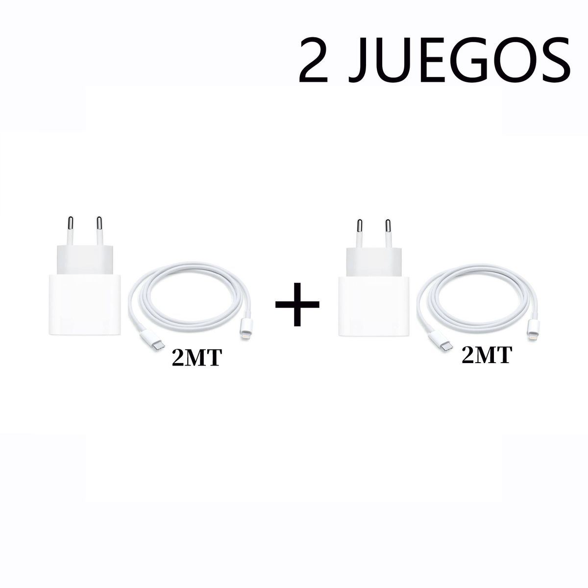 APPLE - Cargador Apple 20w Carga Rápida + Cable Usb-C A Lightning 2 Mt *2PCS