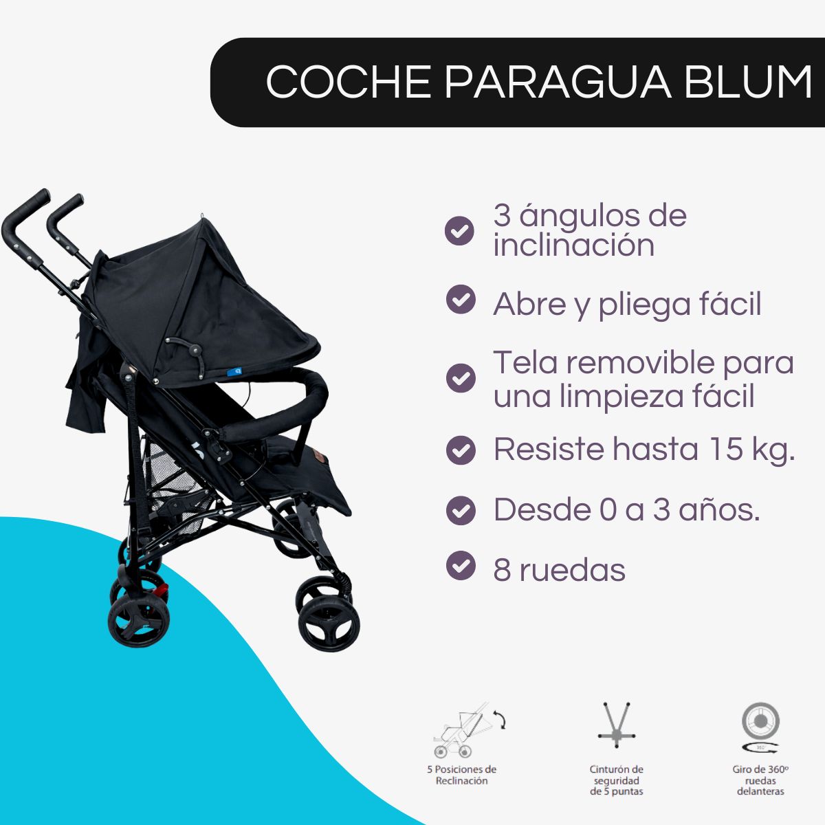 BEBEGLO - Coche Paragua Blum Negro