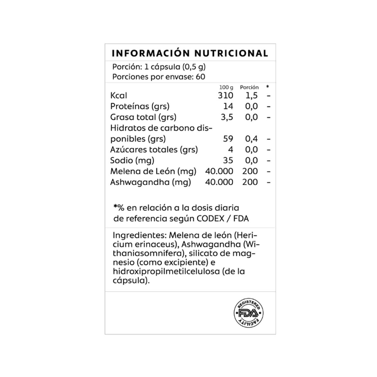GENERICO - Melena De Leon + Ashwagandha 60 Capsulas Mind Nutrition
