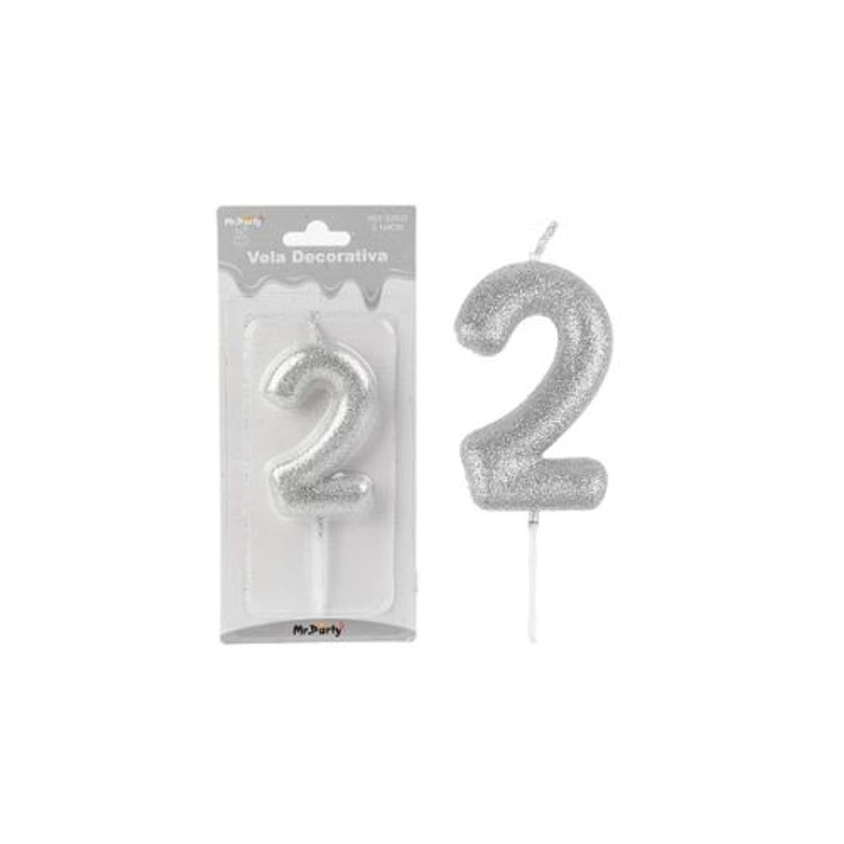 GENERICO - Vela de número 2 plateado metalico brillante 5.5cm