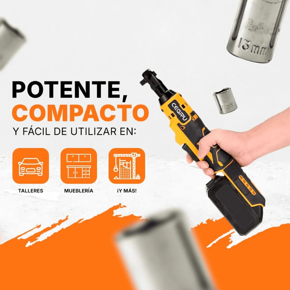 CEGRU - Llave Chicharra Eléctrica Inalámbrica Pro 80 Nm + 2 Baterías.