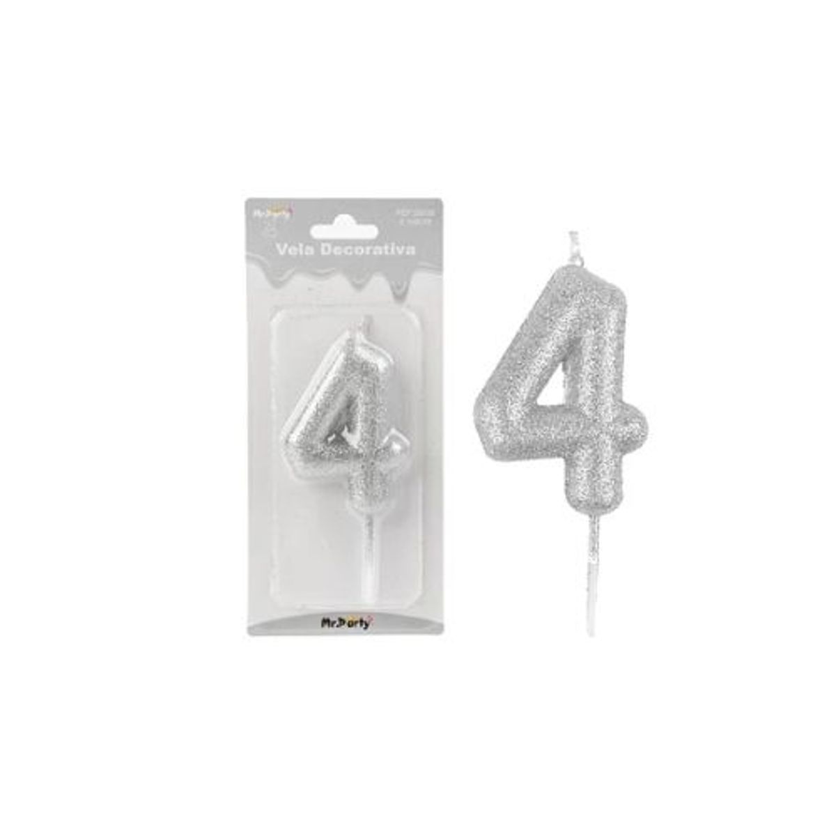 GENERICO - Vela de número 4 plateado metalico brillante 5.5cm