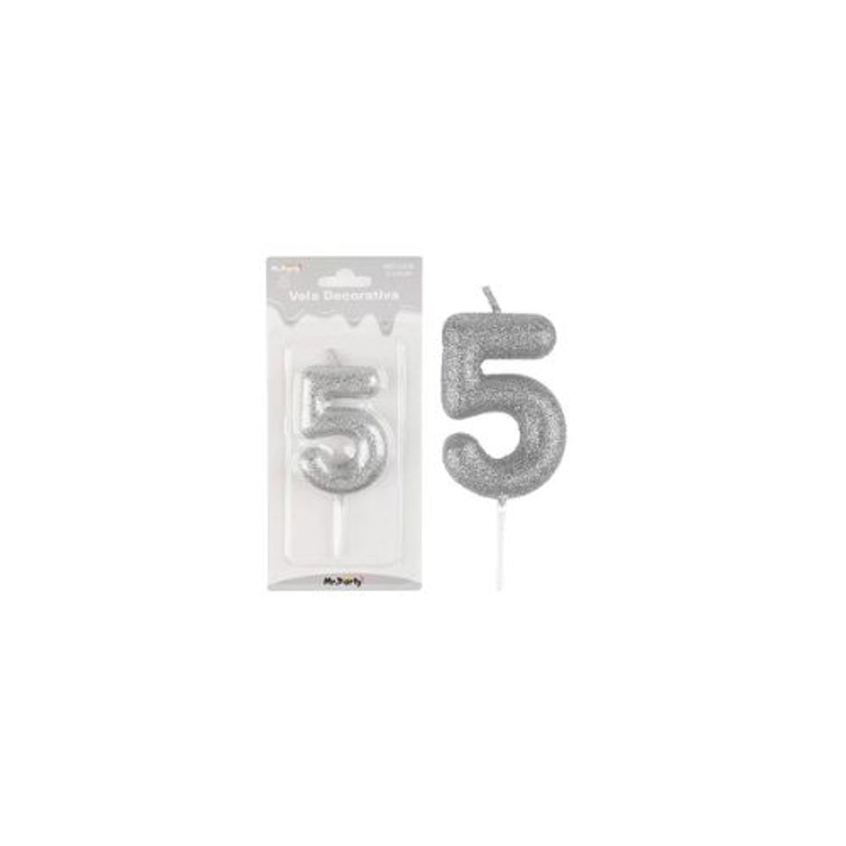 GENERICO - Vela de número 5 plateado metalico brillante 5.5cm