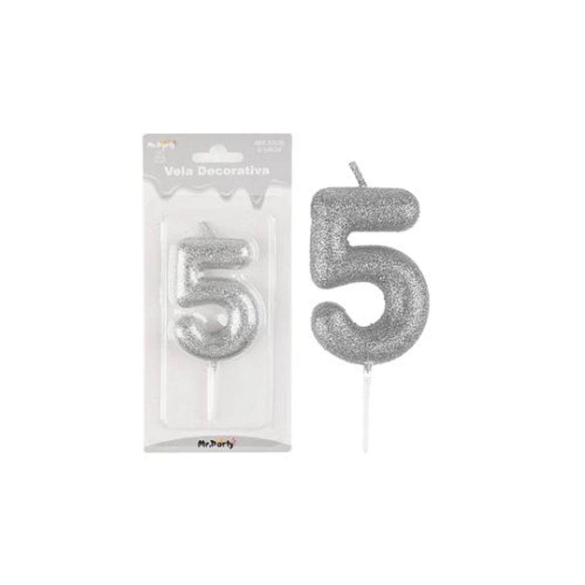 GENERICO - Vela de número 5 plateado metalico brillante 5.5cm