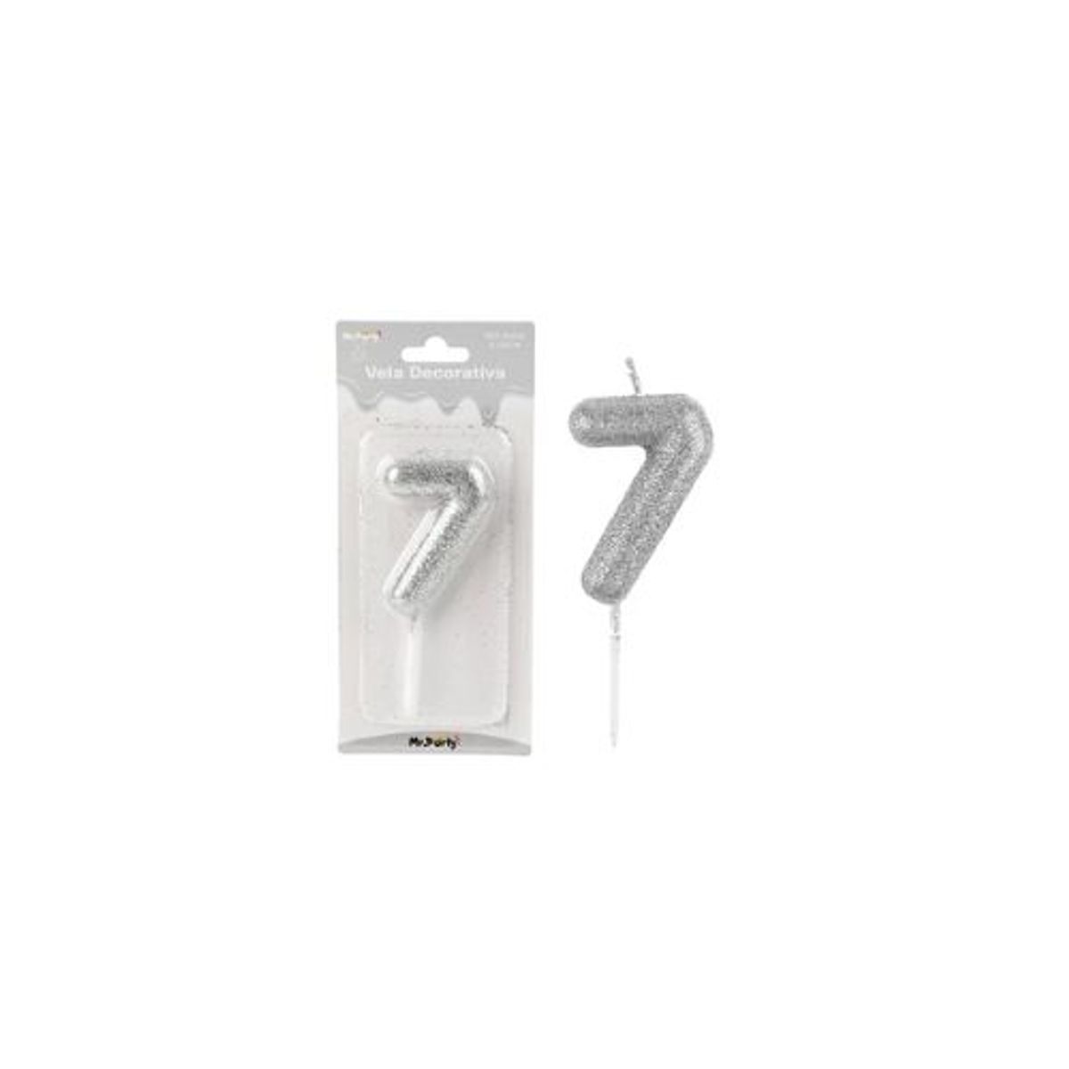 GENERICO - Vela de número 7 plateado metalico brillante 5.5cm