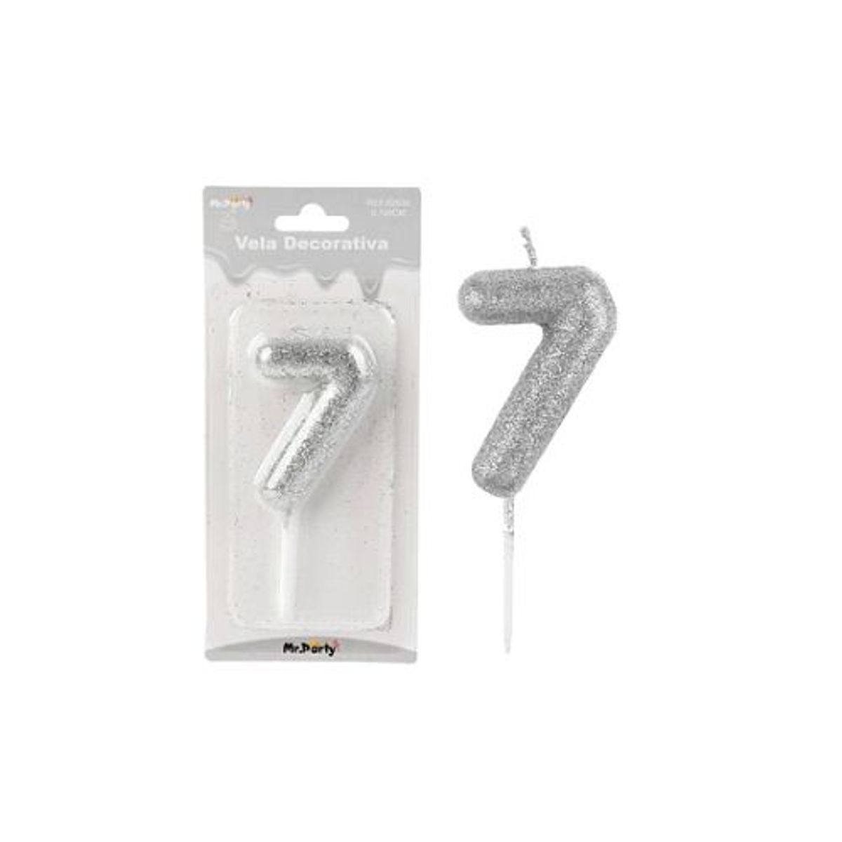 GENERICO - Vela de número 7 plateado metalico brillante 5.5cm