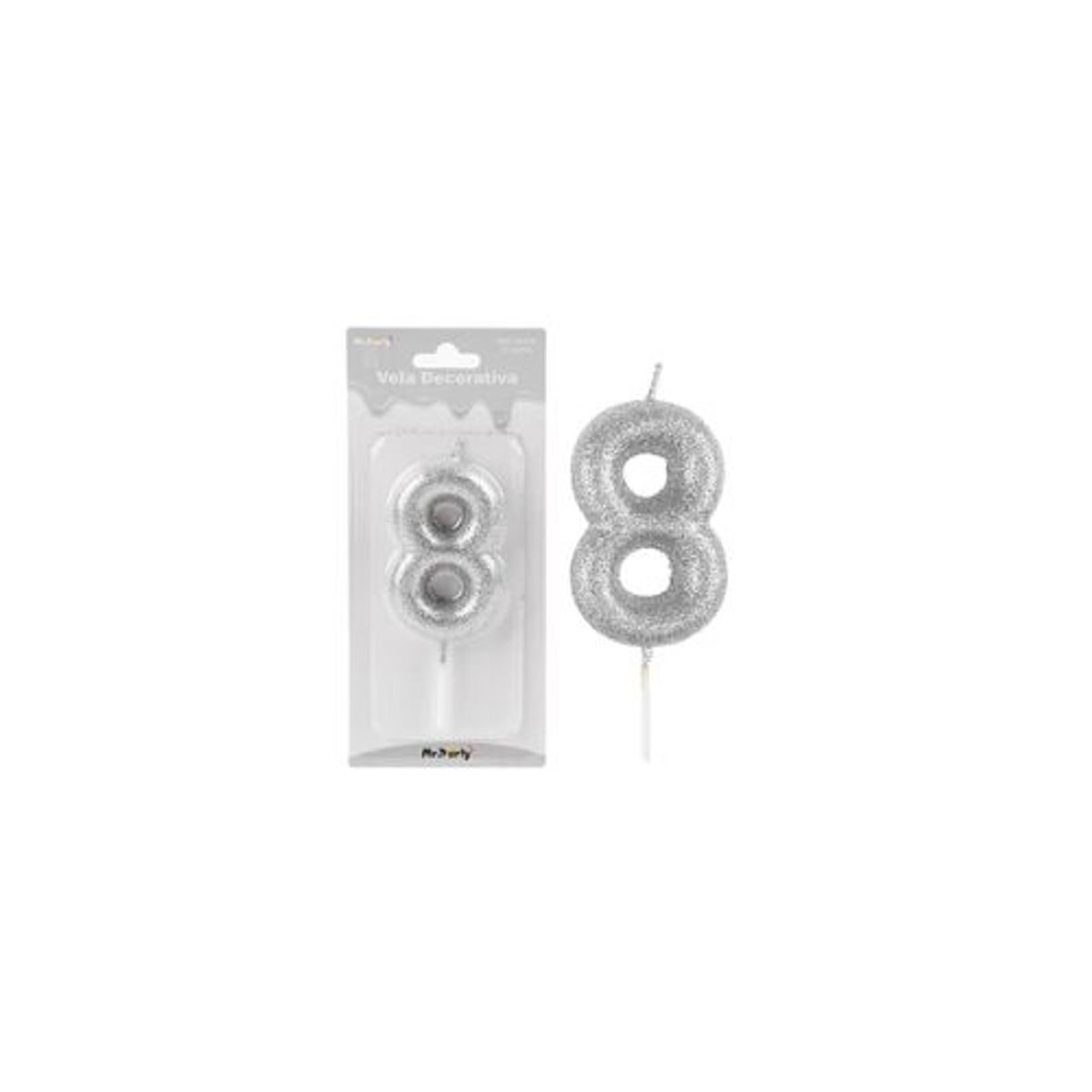 GENERICO - Vela de número 8 plateado metalico brillante 5.5cm