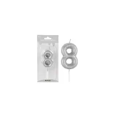GENERICO - Vela de número 8 plateado metalico brillante 5.5cm