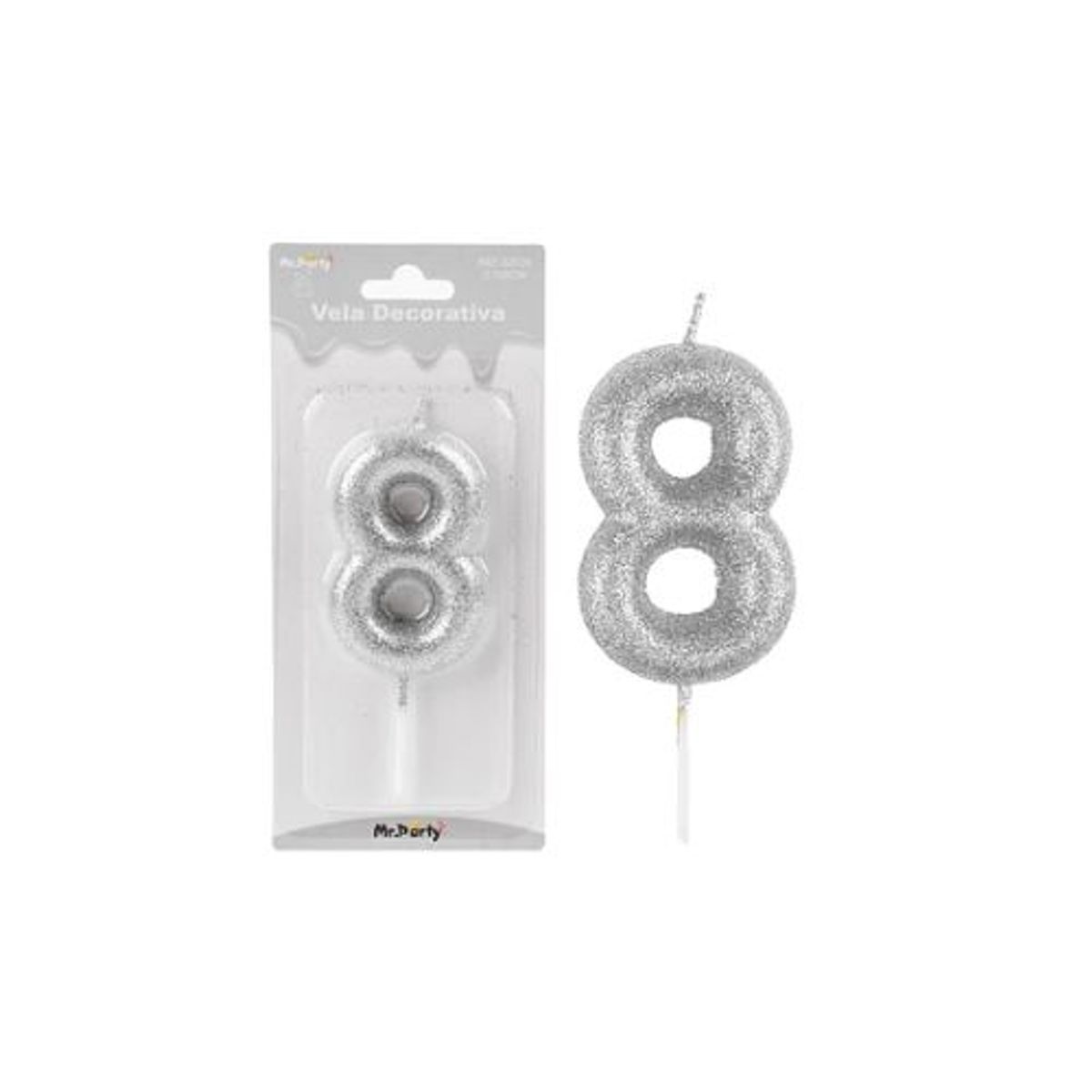 GENERICO - Vela de número 8 plateado metalico brillante 5.5cm