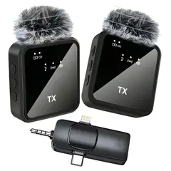 GENERICO - Pack 2 Microfonos Inalambrico 3 En 1 Para iPhone Android Pc