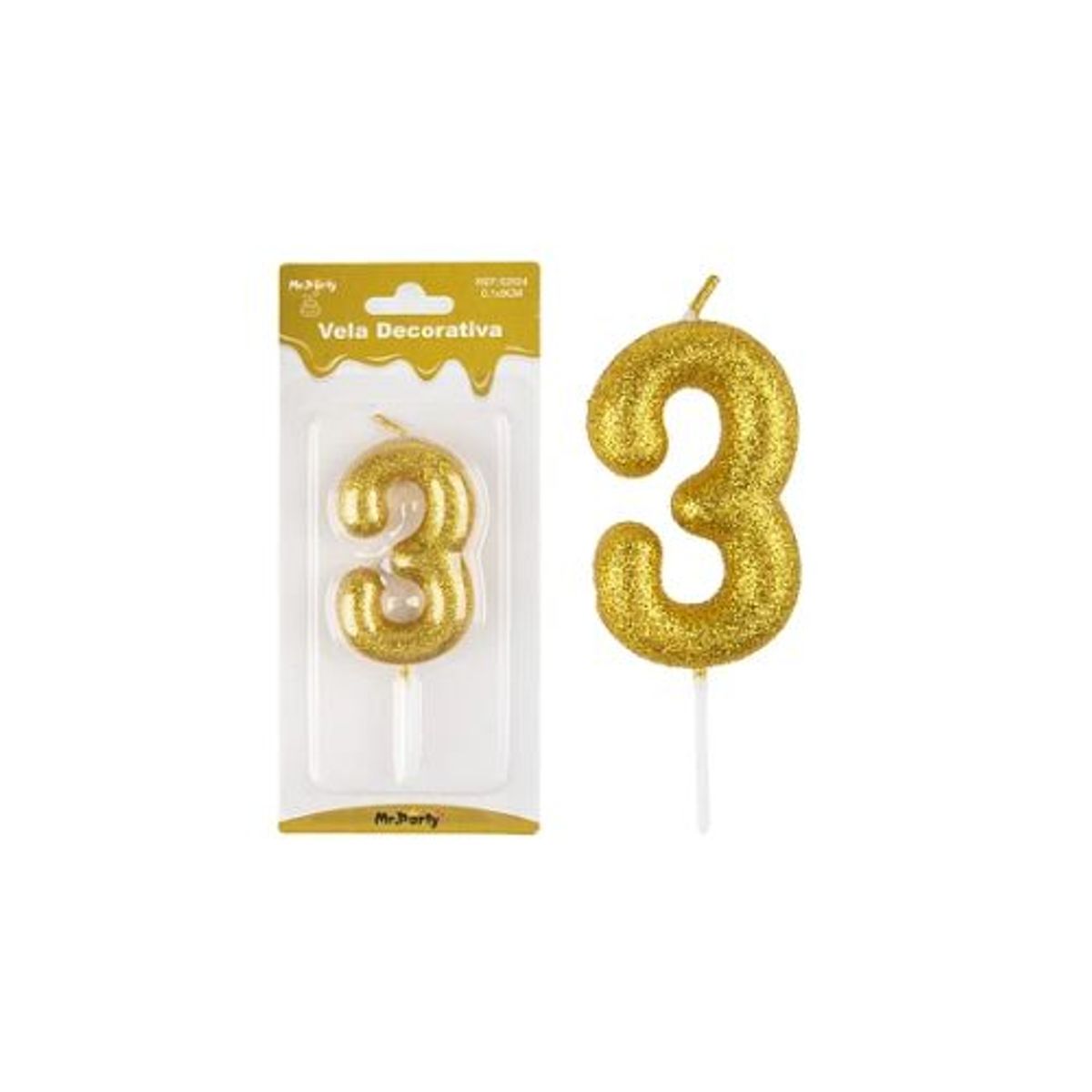 GENERICO - Vela de número 3 dorado metalico brillante 5.5cm