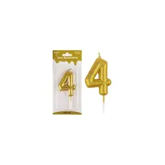 GENERICO - Vela de número 4 dorado metalico brillante 5.5cm