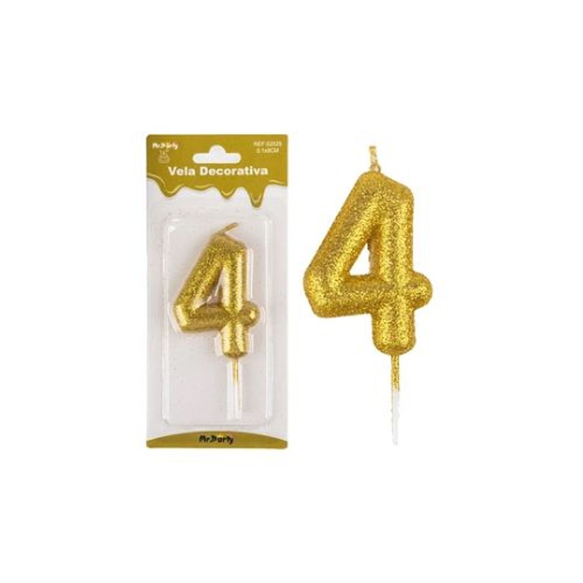 GENERICO - Vela de número 4 dorado metalico brillante 5.5cm
