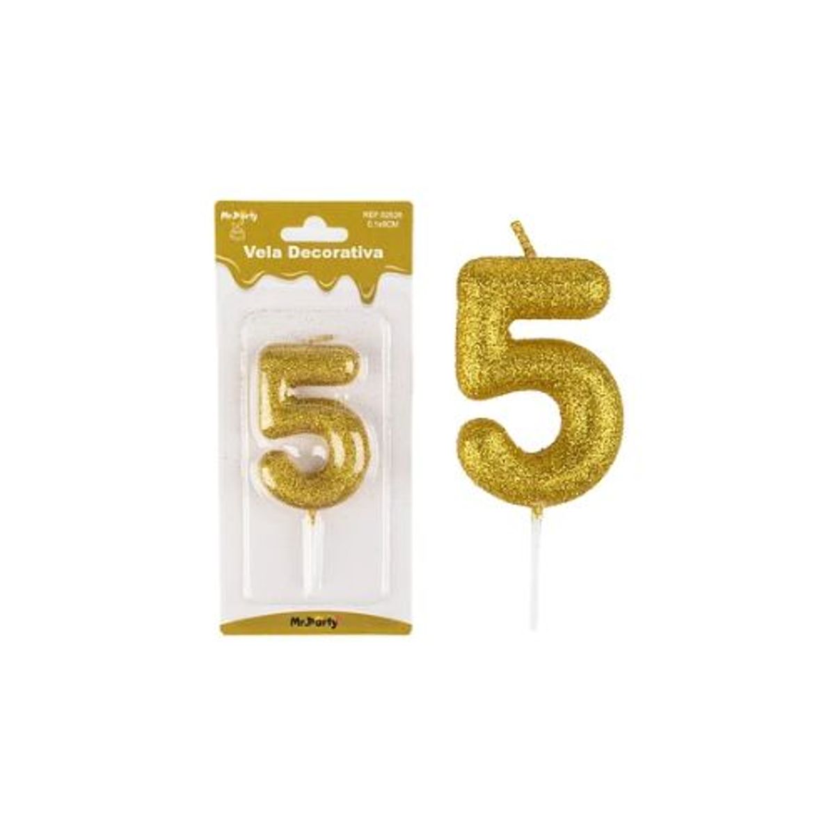 GENERICO - Vela de número 5 dorado metalico brillante 5.5cm