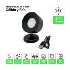 DRL LIGHTING - Foco Led Magnético Touch Recargable 4w 140lm Fría-cálida Usb Negro
