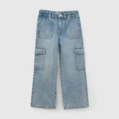 COLLOKY - Jeans cargo recto niña celeste 3/4A a 12/13A