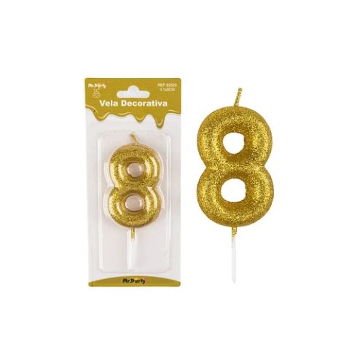 GENERICO - Vela de número 8 dorado metalico brillante 5.5cm
