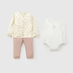 COLLOKY - Set polerón/body flores niña beige 0/3M a 18/24M